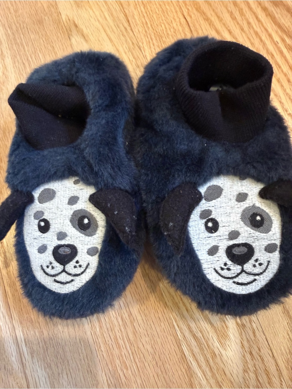 L.L. Bean Navy Blue Plush Dog Slippers for Kids
